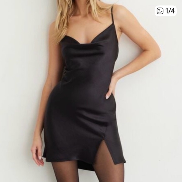 Dynamite Dresses & Skirts - Dynamite Cowl Neck Satin Black Dress